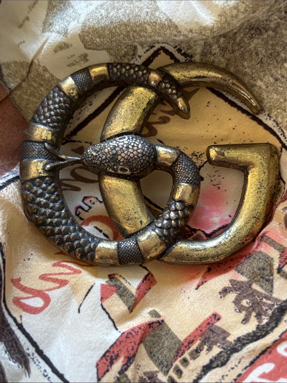 Vintage Gucci Snake Double G Buckle in Aged Gold